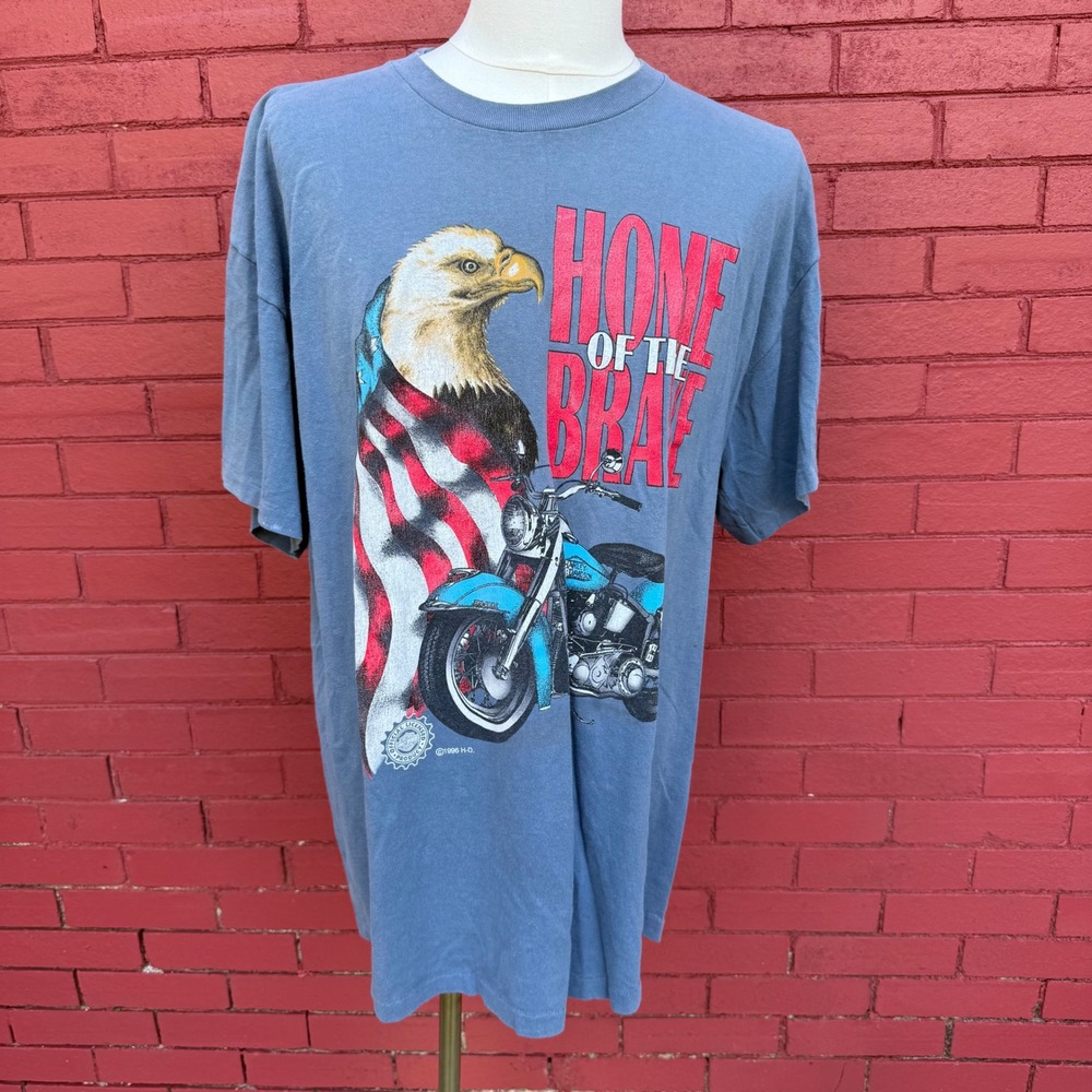 Vintage 1996 Harley Davidson Home‎ of the Brave Eagle Motorcycle Mens Shirt XL